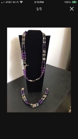 Magnetic Hematite & Amethyst necklace & bracelet set