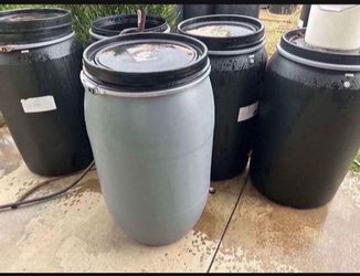 55 Gal Plastic Gray Barrels (have Resin Ink Coating Inside)