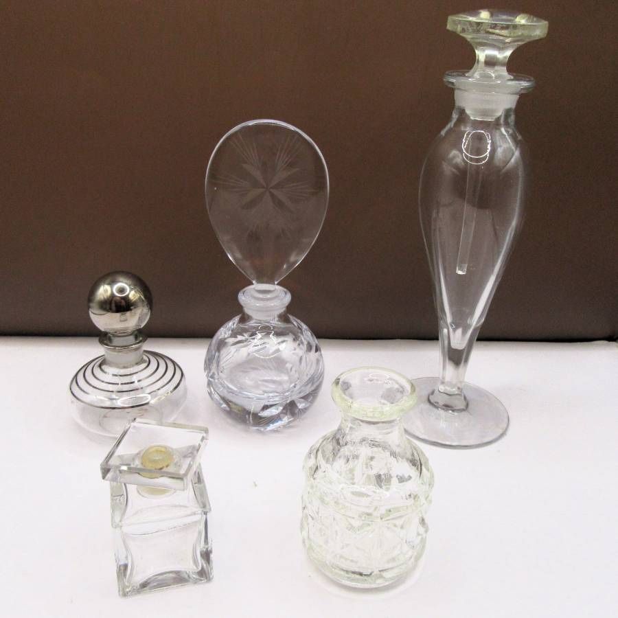 Vintage Antique Engraved Crystal Cut Glass Perfume Cologne Bottles