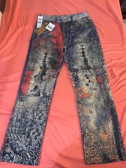 Printed Patchwork Jeans with Tags