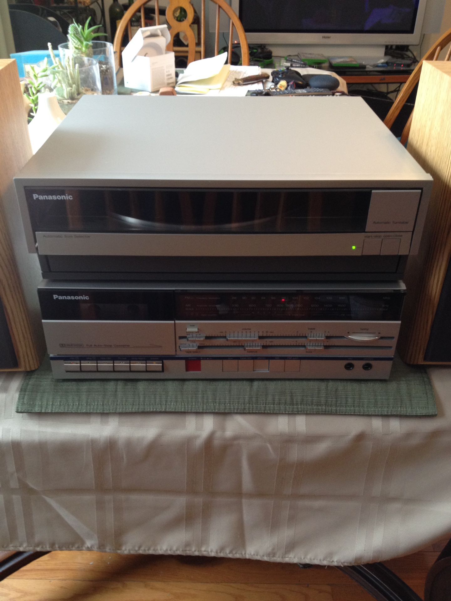 Vintage Panasonic am-fm cassette stereo with front loading turntable