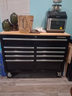 Husky Rolling Tool Cabinet with Wood Top