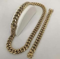 14MM Cuban Set 14K Gold Plated Doesn't Loses Color