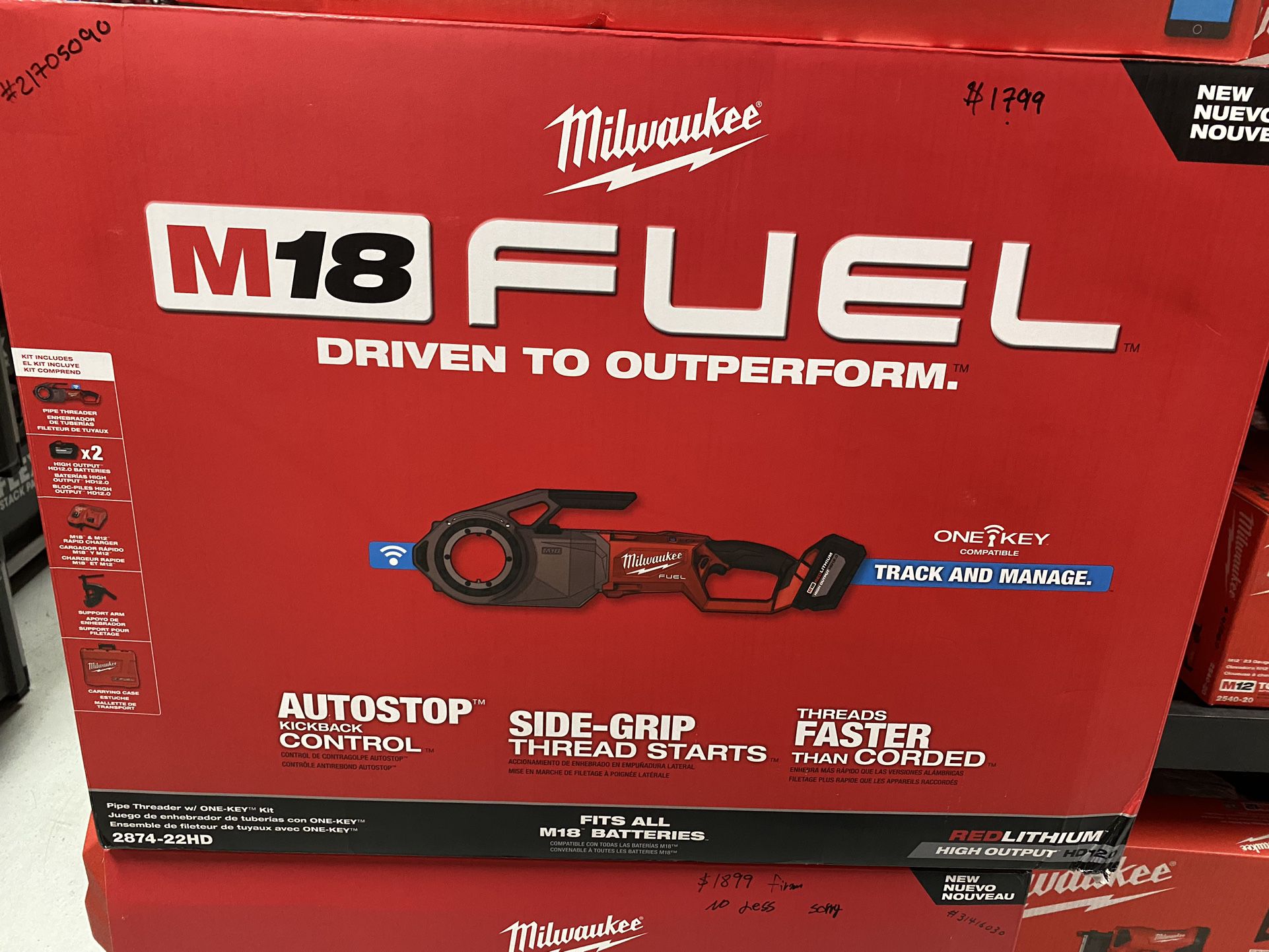 Milwaukee M18 Fuel One-Key Cordless Brushless Pipe Threader Kit with (2) 12.0Ah Batteries and Case