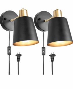 YiaMia Plug in Wall Sconces, Wall Mounted Lamps with Plug in Cord Metal Black / Gold