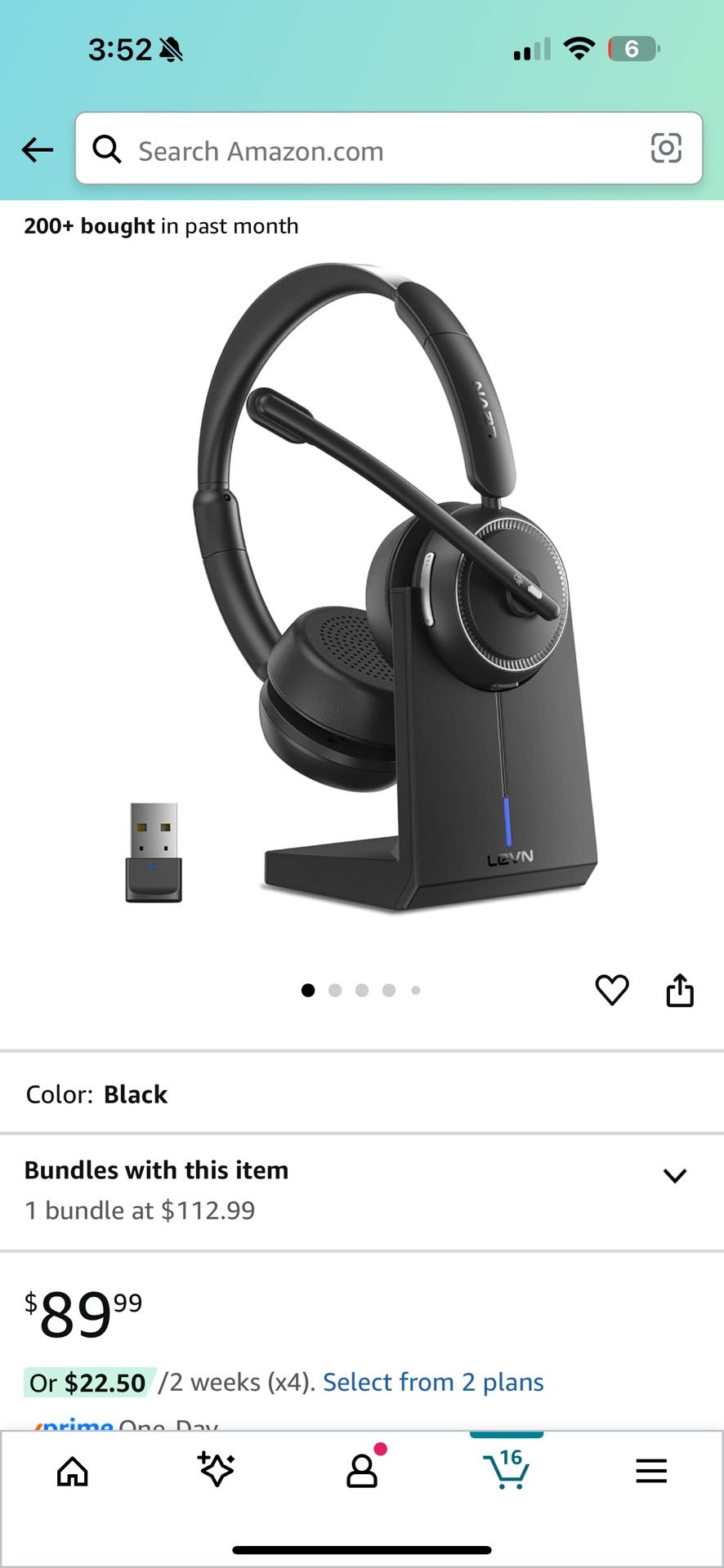 LEVN Wireless Headset with Mic for Work, Bluetooth Headset with Microphone (Noise Cancelling), 65 Hrs Working Time 2.4G Wireless Headphones with Mic f