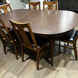 Mid Century Dining Table With Leaf And 7 Chairs