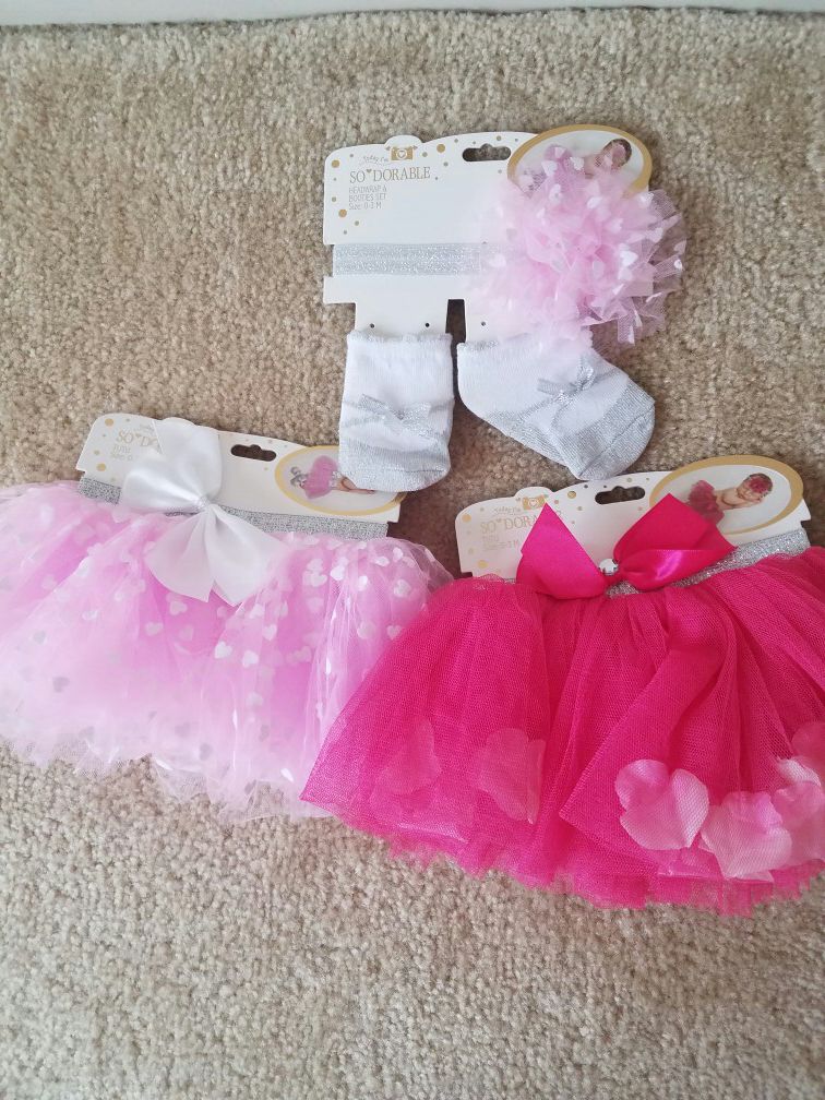 2 New baby girl tutus and headwrap and socks- all 3 for $10