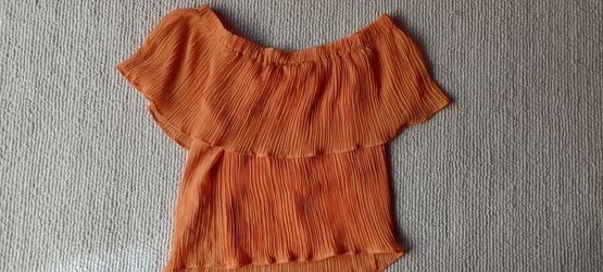 Express Orange Off-Shoulder Ruffle Crop Top