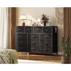 Dresser for Bedroom with Charging Station 55" Long Dresser with 13 Storage fabric Drawers  