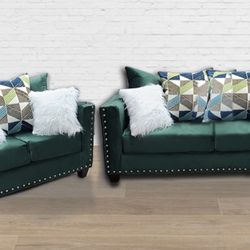 New Green Sofa  Couch And Loveseat Set 
