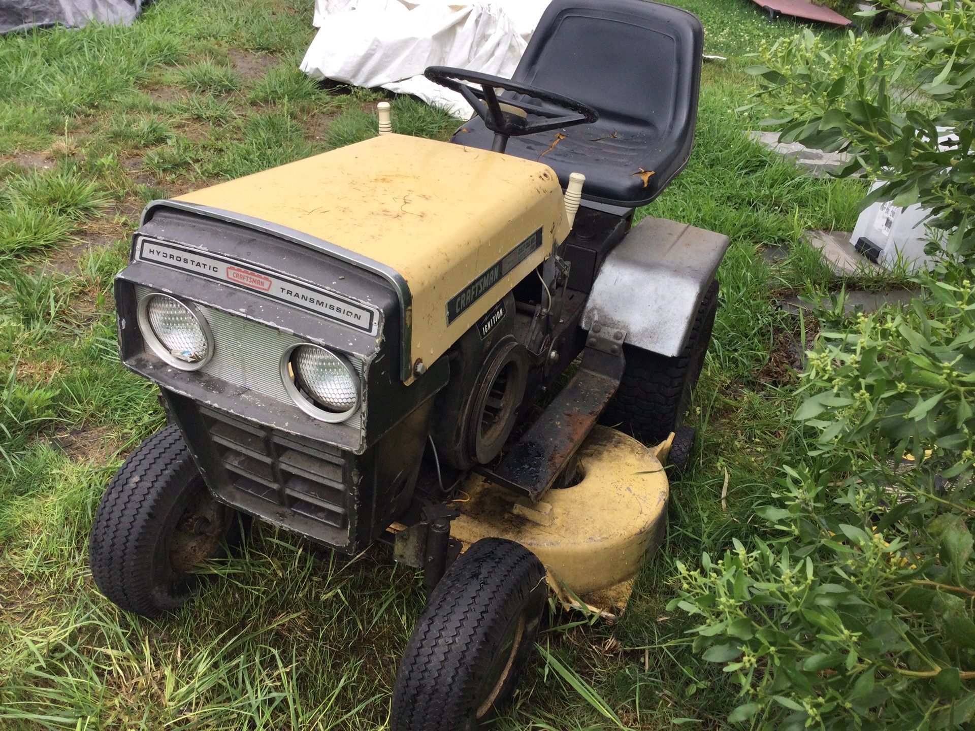 SEARS, ROEBUCK CO. U.S.A. 36” CRAFTSMAN RIDING LAWNMOWER W/ ORIGINAL SEARS PLOW & BOTH OWNERS MANUALS