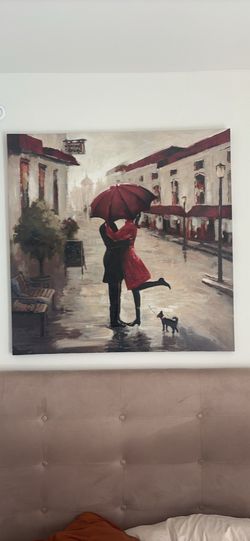 Large Romantic Street Scene Canvas Wall Art (56” x 54”)