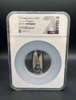 2018 NGC MS 70 Cook Islands 88g Silver $20 Emperor Penguin Antiqued Seven K