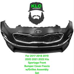 For 2017 2018 2019 2020 2021 2022 Kia Sportage Front Bumper Cover Fascia w/Grilles Assembly Set