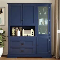 78 Inch Large Kitchen Pantry Storage Cabinet with Microwave Station and Drawers, Shaker Style