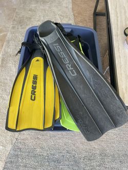 Large Lot Of Scuba Gear Fins Booties Gloves Masks 