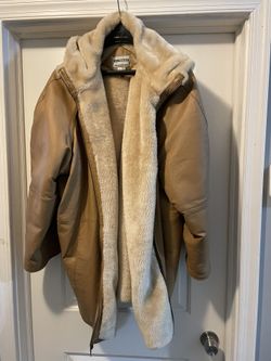 Fritz-Wright Genuine Leather Hooded Zippered Sherling Lined 3X Coat Tan