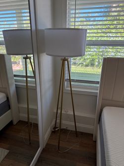 Tripod Floor Lamp Brass with White Drum Shade