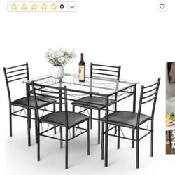 Table - Glass - Black - 4 Chairs- Excellent Condition