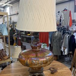 Vintage Hollywood Regency  Carnival Glass Lamp With Shades MCM 33in 