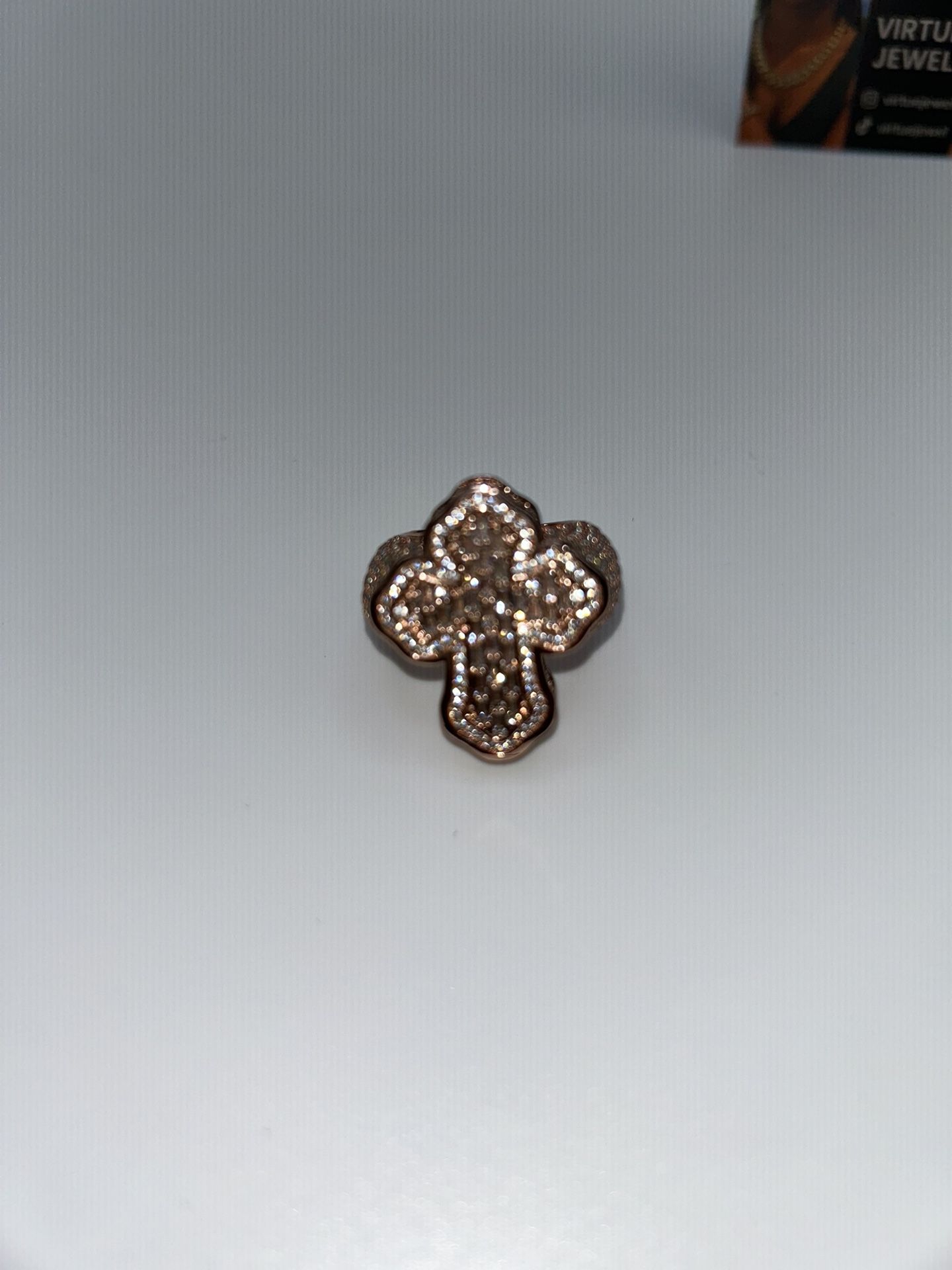  Iced Out Diamonds Baugette Jesus Cross Ring Rose Gold Pink 