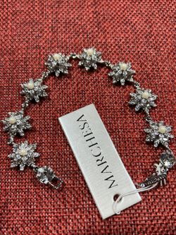 Marchesa Snowflake Star Faux Pearl Rhinestone Bracelet New With Tag