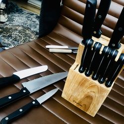 Knife Set on Wooden Block
