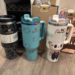 3 40oz Insulated Tumbler Cup w Handle Straw Stanley Style Cute Design 
