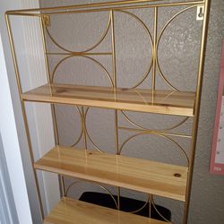 3 Tier Shelf Shelves Golden Iron Wood Sleek Decorative Wall Mount