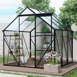 6X6FT-BLACK Polycarbonate Greenhouse Raised Base and Anchor Aluminum Heavy Duty Walk-in Greenhouses for Outdoor Backyard in All Season (W540S00002)