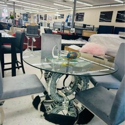 Round Glass Dining Table In Stock Custom Your Own Chairs / Same Day Delivery 