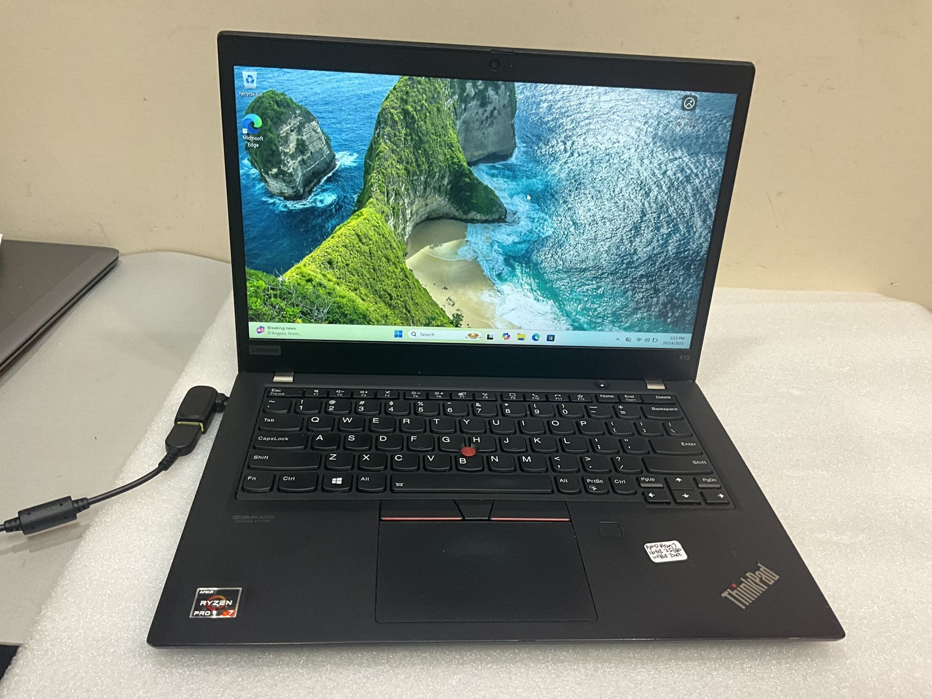LENOVO THINKPAD X13 GEN 1 AMD RYZEN 7 PRO 4750 U  1.7ghz  16GB RAM 256 SSD TOUCHSCREEN   Windows 11 pro   This laptop has been tested for basic functi