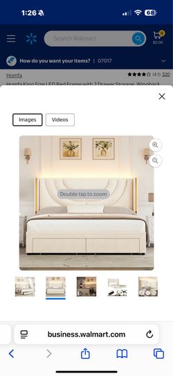 Homfa King Size LED B ed Frame with 2 Drawer