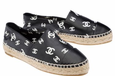 Chanel Blk&Wht Leather CC Espadrilles.