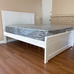White Full Bed With Mattress 