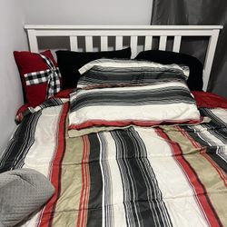 HEMNES Bed frame, white stain/Luröy, Queen