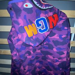 Bape Shark Color Camo Full Zip Hoodie Purple XLarge