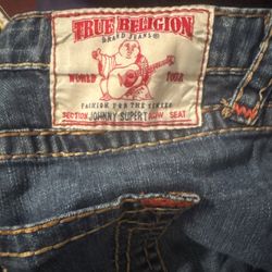 True Religion  Women’s Denim Jeans In Dark Blue Whit Orang Stitchings