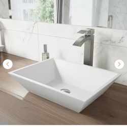 VIGO Vinca Modern White Matte Stone 18 in. L x 14 in. W x 5 in. H Rectangular Vessel Bathroom Sink 536