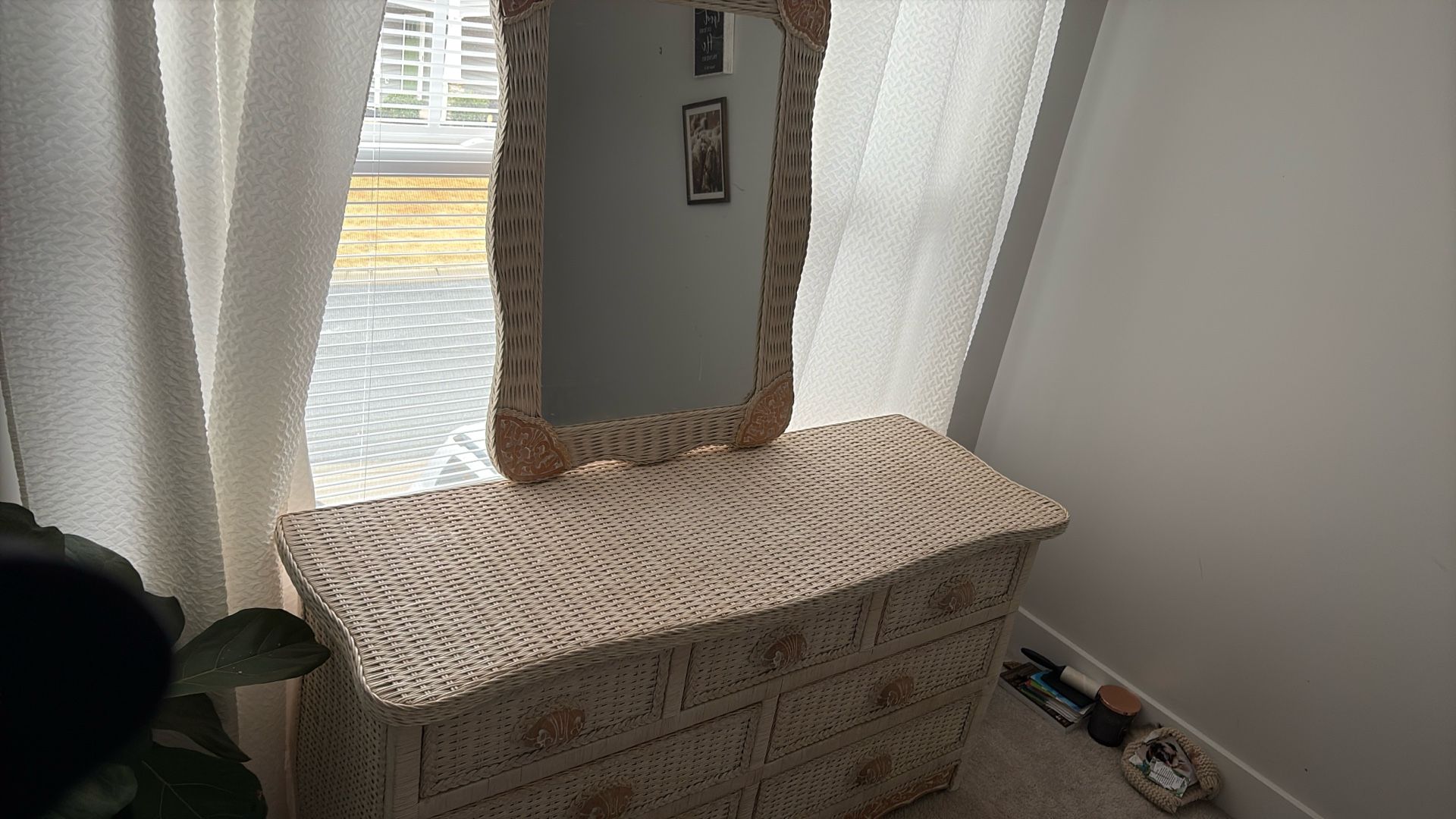 Wicker Dresser And Mirror