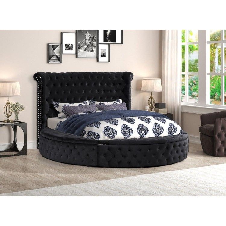 Black Queen Round Storage Bed