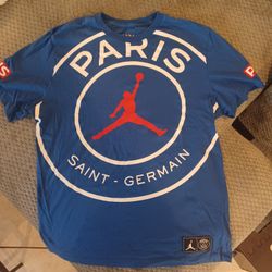 Blue Air Jordan Paris Saint-Germain PSG White Logo Jumpman Tee Shirt Size M