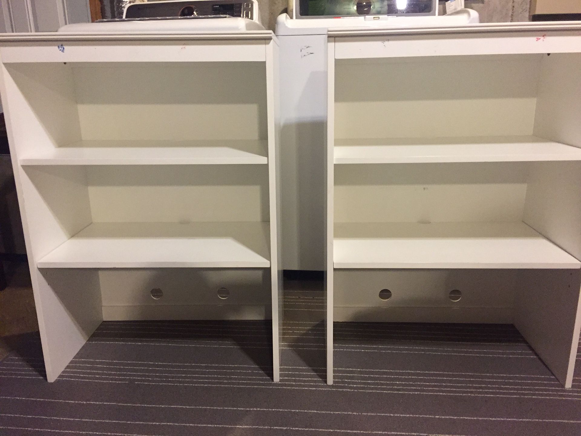 two solid White wood adjustable bookshelves