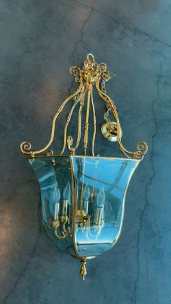 Polished  Brass/Glass Lantern 6-Light Hardwired Indoor Chandelier