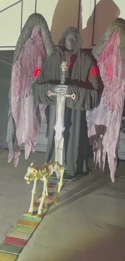 8 Ft Dark Angel Halloween Prop with Wings and Sword