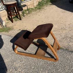 Vintage Brown Wood Kneeling Chair Made in Taiwan