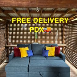 Blue Sectional Sofa With Pullout And Storage FREE DELIVERY