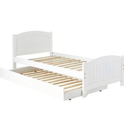 NEW! Twin Trundle Bed White Wooden 