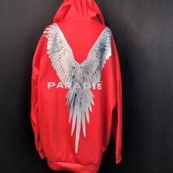 Red Unisex Oversized Parrot Paradise Hooded Sweatshirt (Size XL)